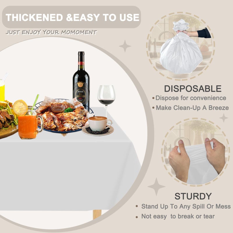 DZ D&Z Plastic Table Cloth Disposable, 12 Pack White Rectangle Tablecloth Individually Wrapped for Indoor&Outdoor, 54 x 108 Inch Table Cover for Party, Picnic, Birthday, Wedding & Dinner - Image 3